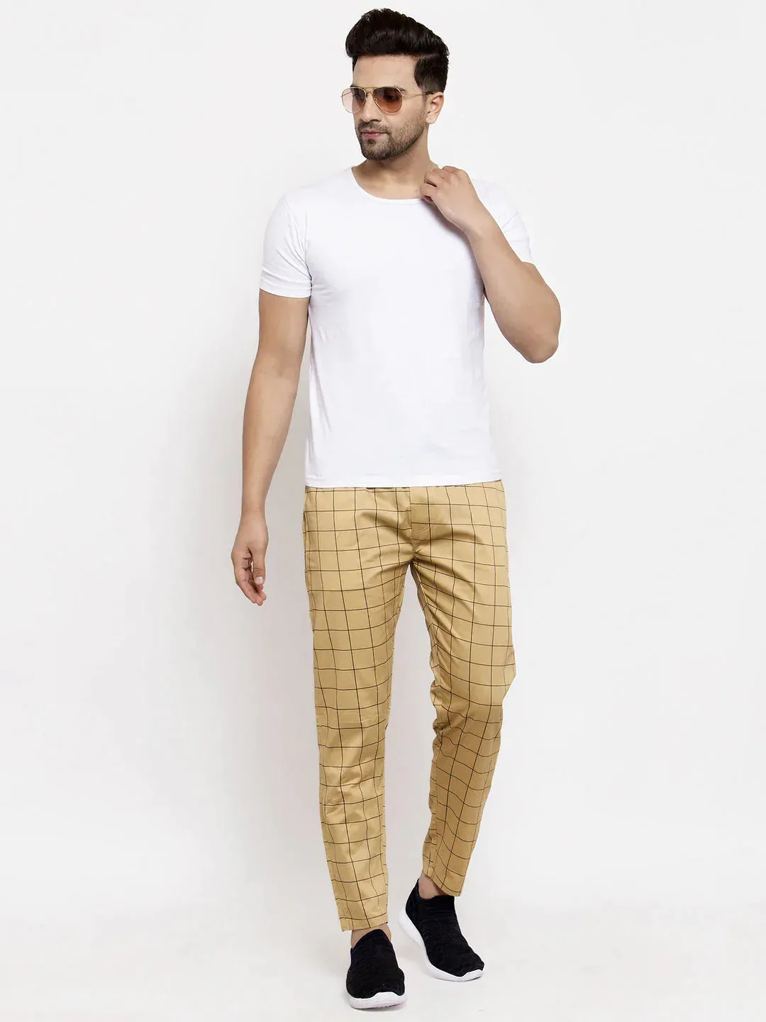 Men'S Rust Checked Cotton Track Pants