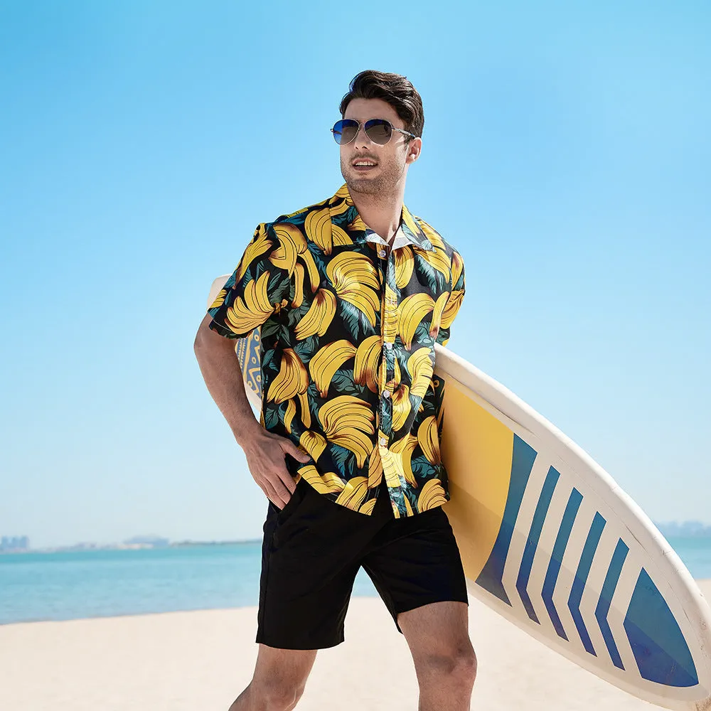 Men's Summer Short Sleeve Hawaiian Floral Printed Beach Shirt Polo Collar Beach Vacation T Shirts for Men Casual T-shirt