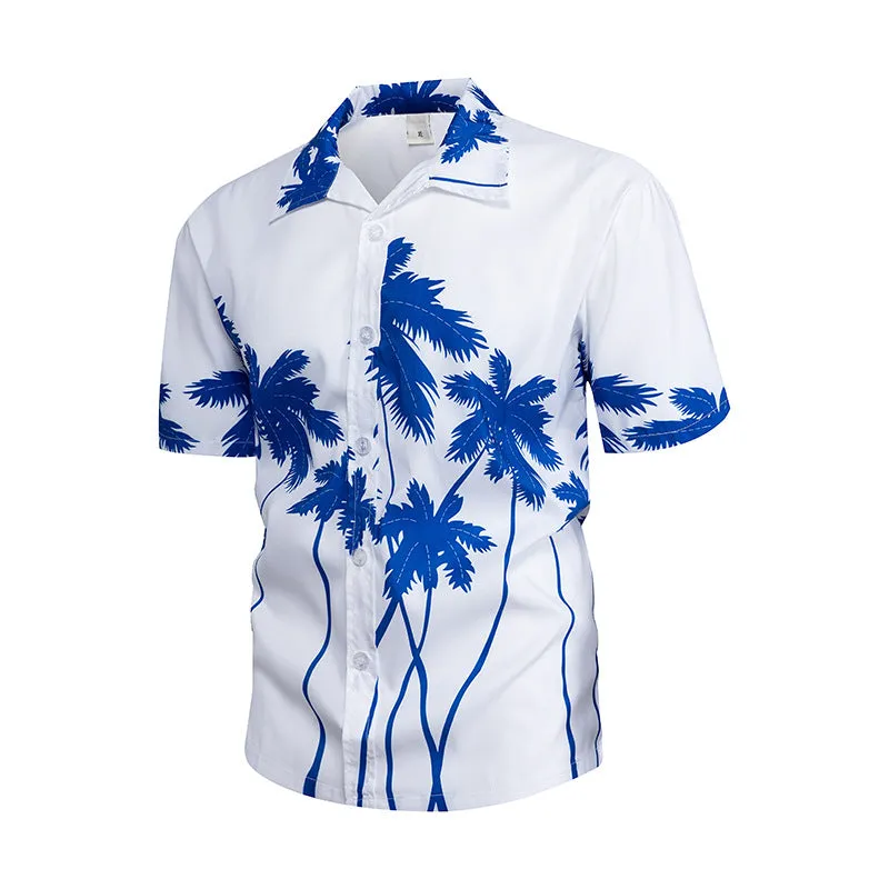 Men's Summer Short Sleeve Hawaiian Floral Printed Beach Shirt Polo Collar Beach Vacation T Shirts for Men Casual T-shirt