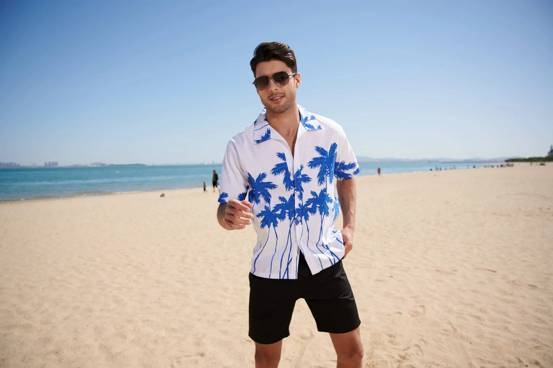 Men's Summer Short Sleeve Hawaiian Floral Printed Beach Shirt Polo Collar Beach Vacation T Shirts for Men Casual T-shirt