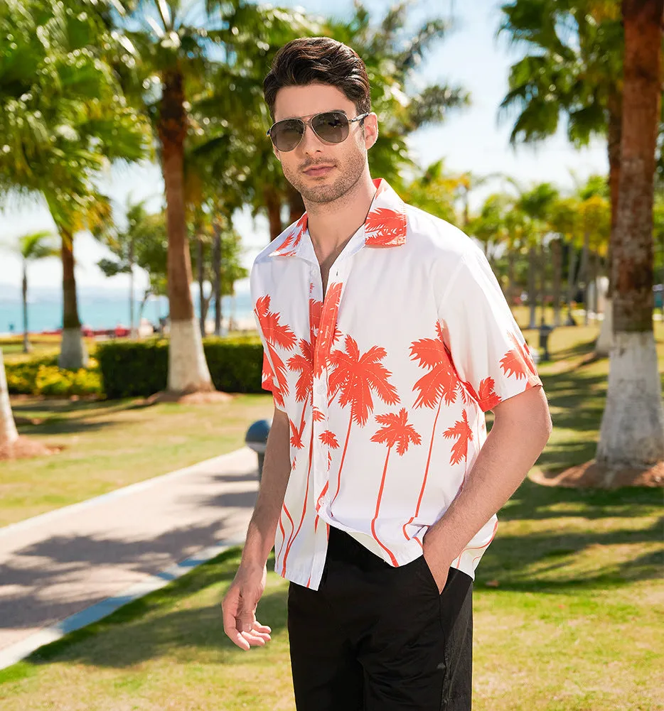 Men's Summer Short Sleeve Hawaiian Floral Printed Beach Shirt Polo Collar Beach Vacation T Shirts for Men Casual T-shirt