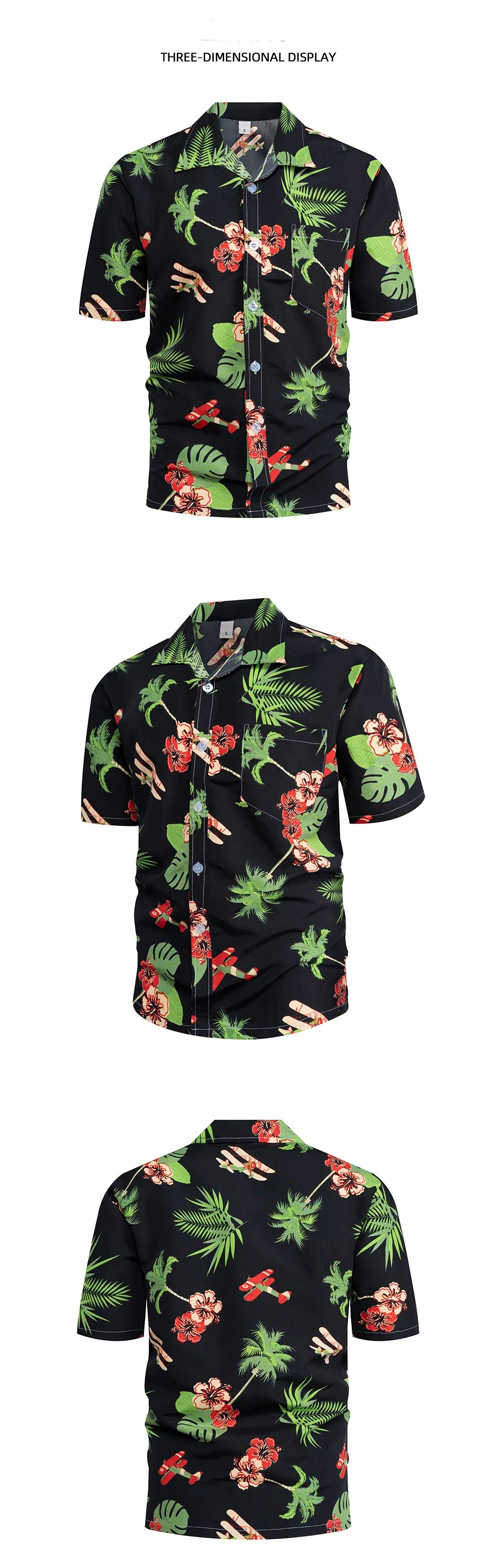 Men's Summer Short Sleeve Hawaiian Floral Printed Beach Shirt Polo Collar Beach Vacation T Shirts for Men Casual T-shirt