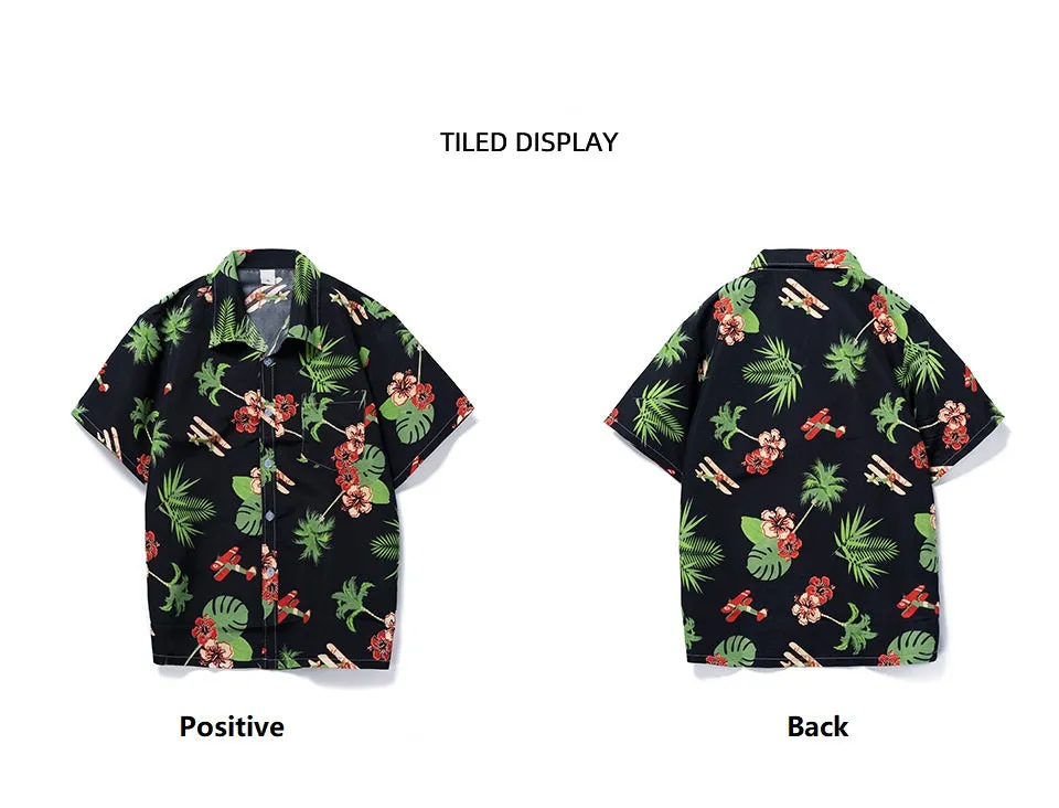 Men's Summer Short Sleeve Hawaiian Floral Printed Beach Shirt Polo Collar Beach Vacation T Shirts for Men Casual T-shirt