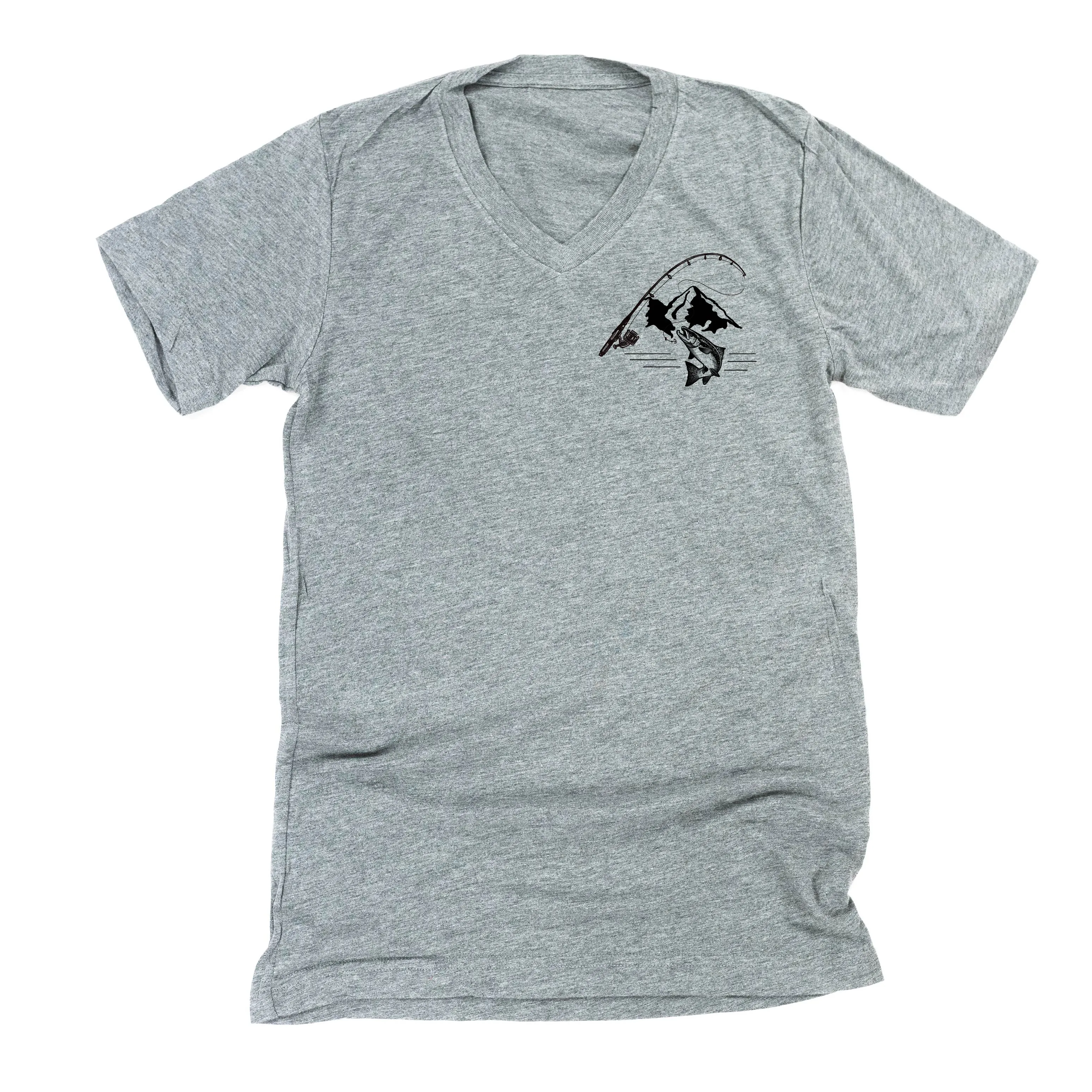 Mountain Fish & Pole Pocket Design on Front w/ FISH ON on Back - Unisex Tee