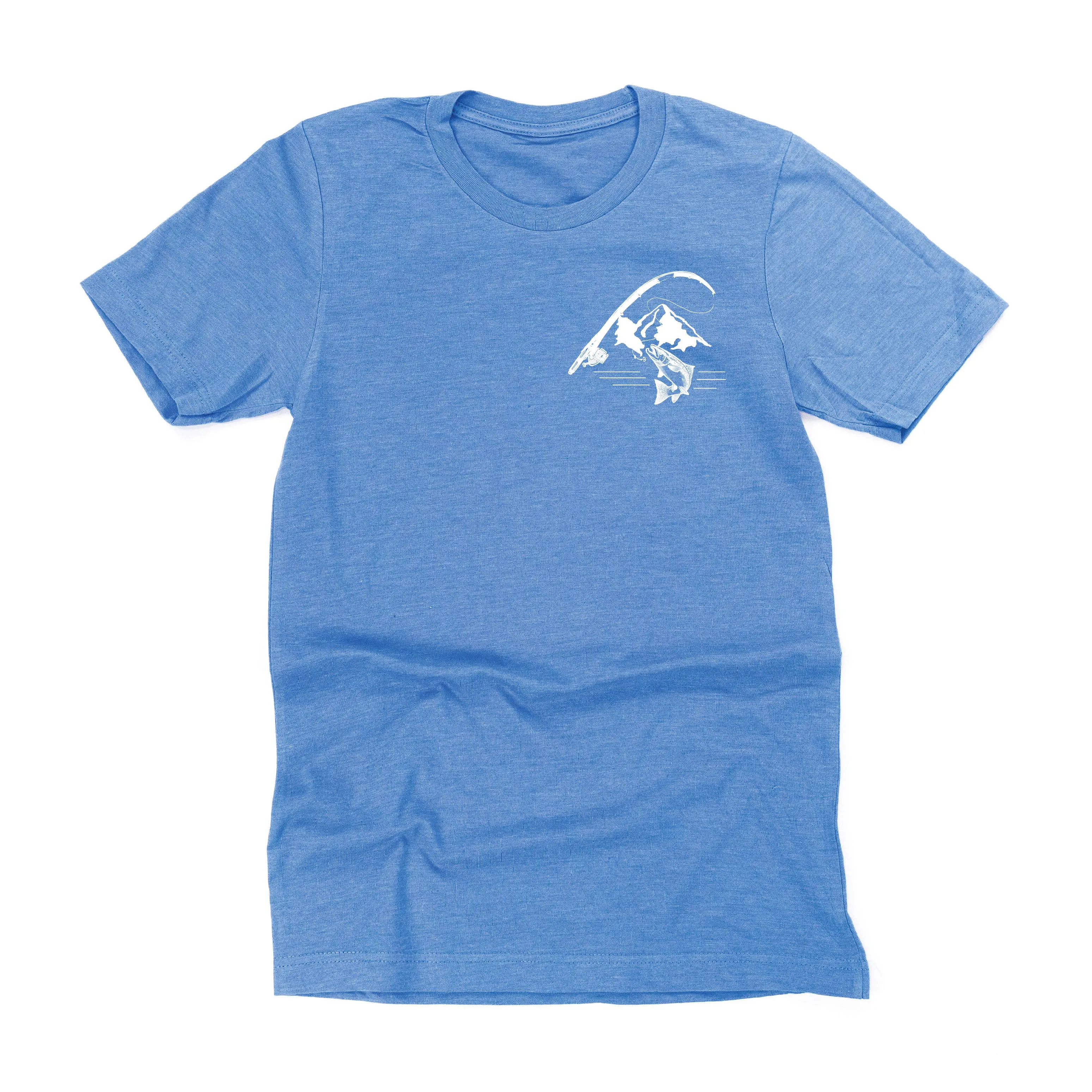 Mountain Fish & Pole Pocket Design on Front w/ FISH ON on Back - Unisex Tee