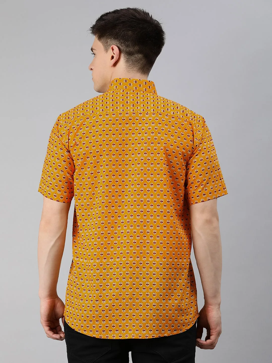 Mustard Cotton Short Sleeves Shirts For Men-Mmh043