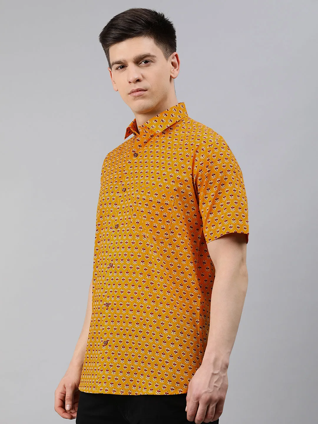 Mustard Cotton Short Sleeves Shirts For Men-Mmh043