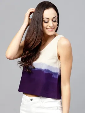 Navy Blue Sleeveless Ombre Dyed Top With Round Neck