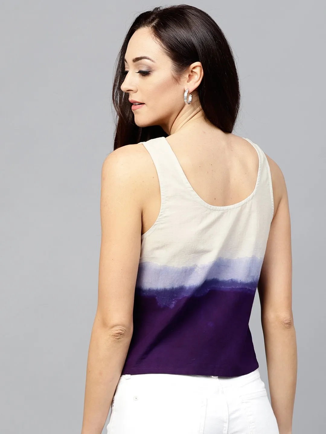 Navy Blue Sleeveless Ombre Dyed Top With Round Neck