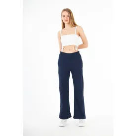 Navy Wide Leg High Trousers