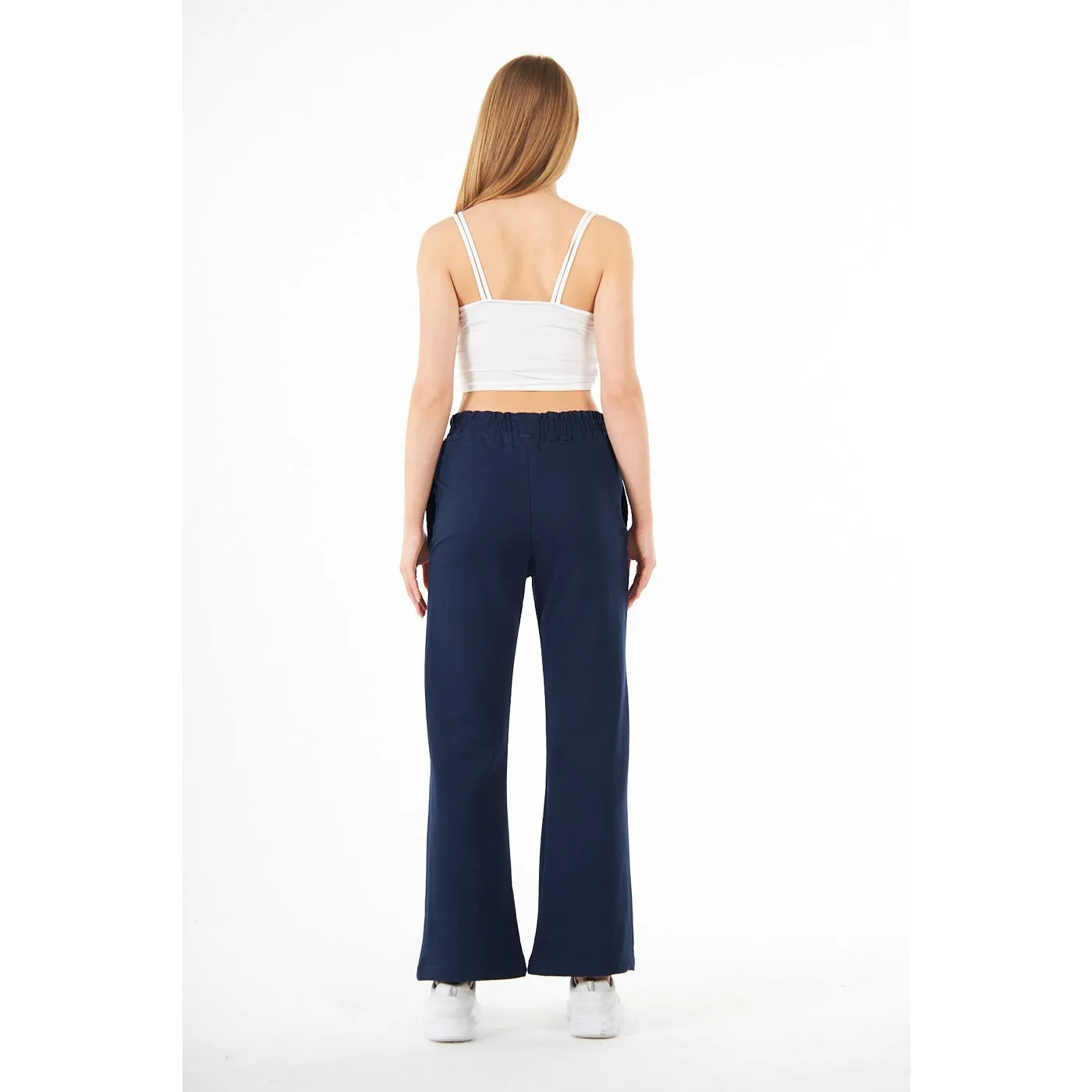 Navy Wide Leg High Trousers