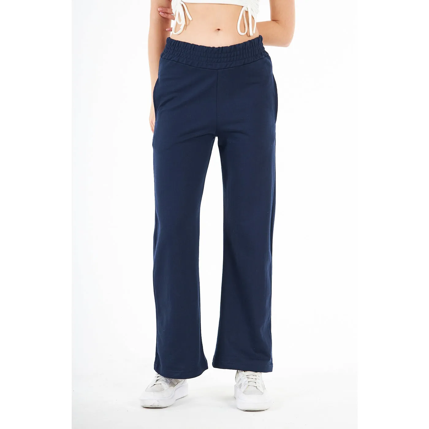 Navy Wide Leg High Trousers