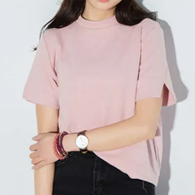 New Fashion 2017 Summer Korean Style All-match Solid Surtleneck Short Sleeve Women T-shirt Female Shirt Fresh Color Women Tops