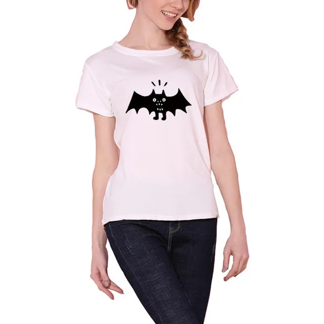 New Women T shirt Batman Print Funny Casual Tops Basic Bottoming Short Sleeve Loose Shirt For Lady Tops Tees S-XXL