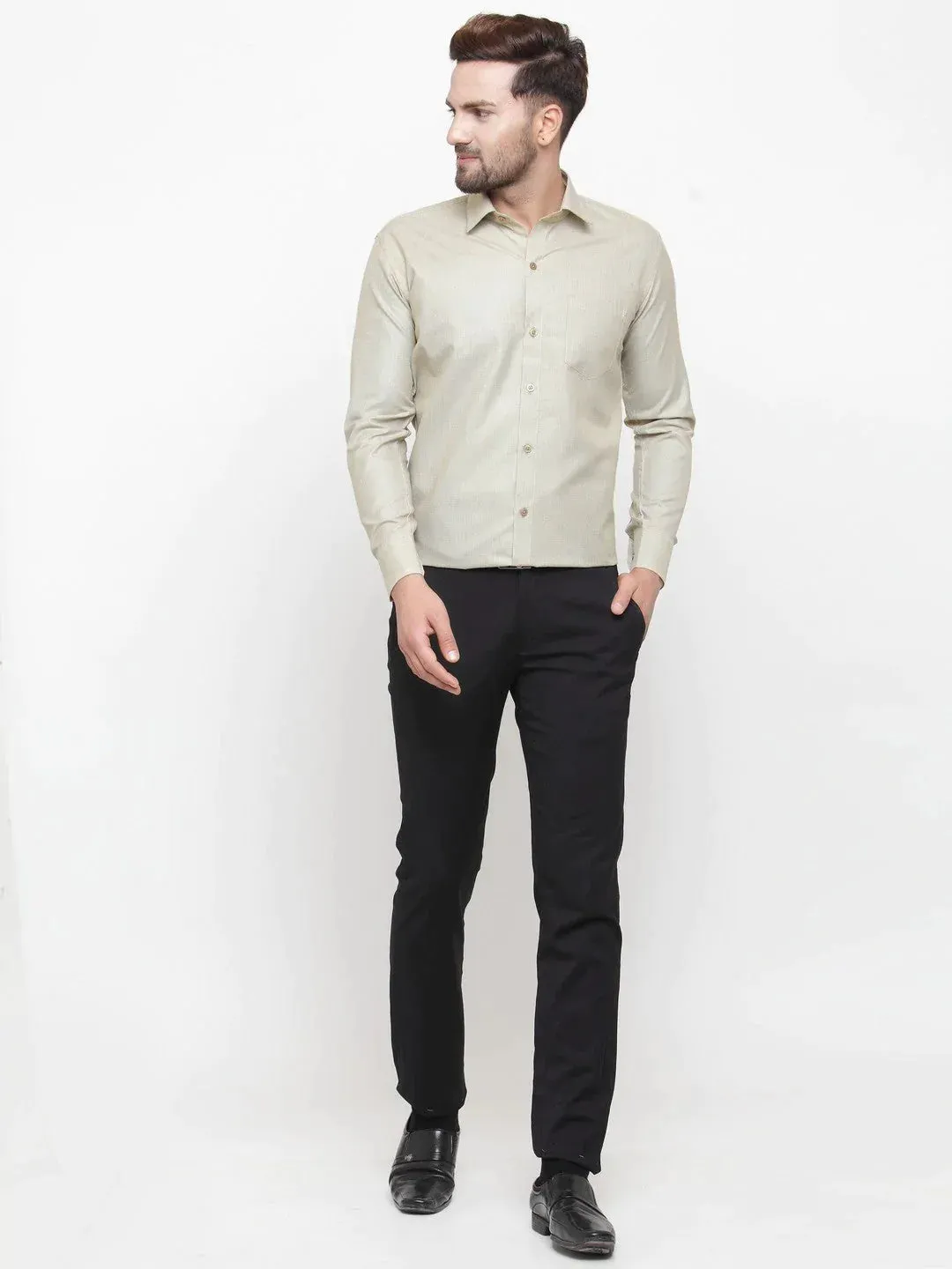 Olive Men'S Cotton Geometric Formal Shirts