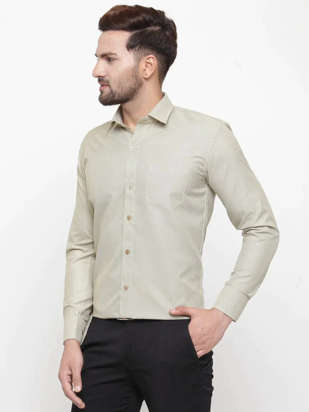 Olive Men'S Cotton Geometric Formal Shirts