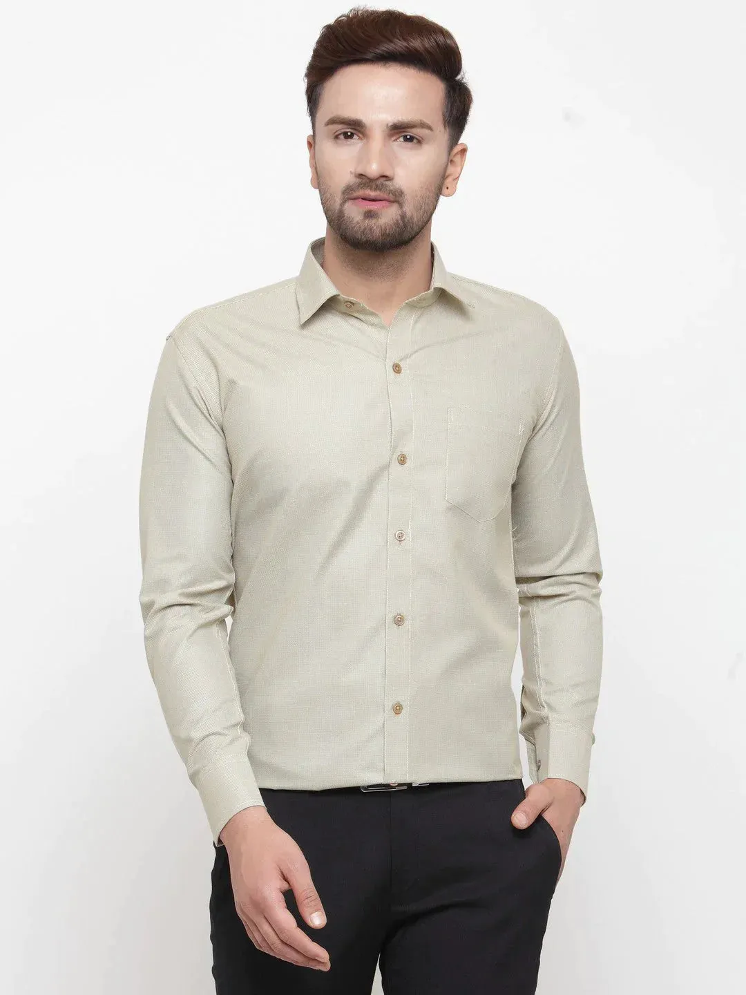 Olive Men'S Cotton Geometric Formal Shirts