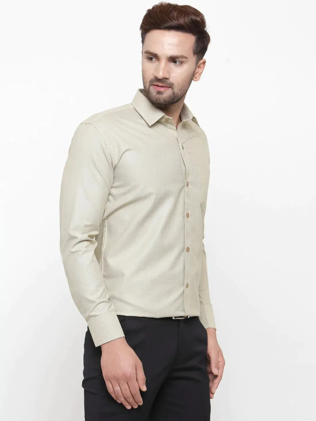 Olive Men'S Cotton Geometric Formal Shirts