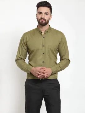 Olive Men'S Cotton Solid Button Down Formal Shirts