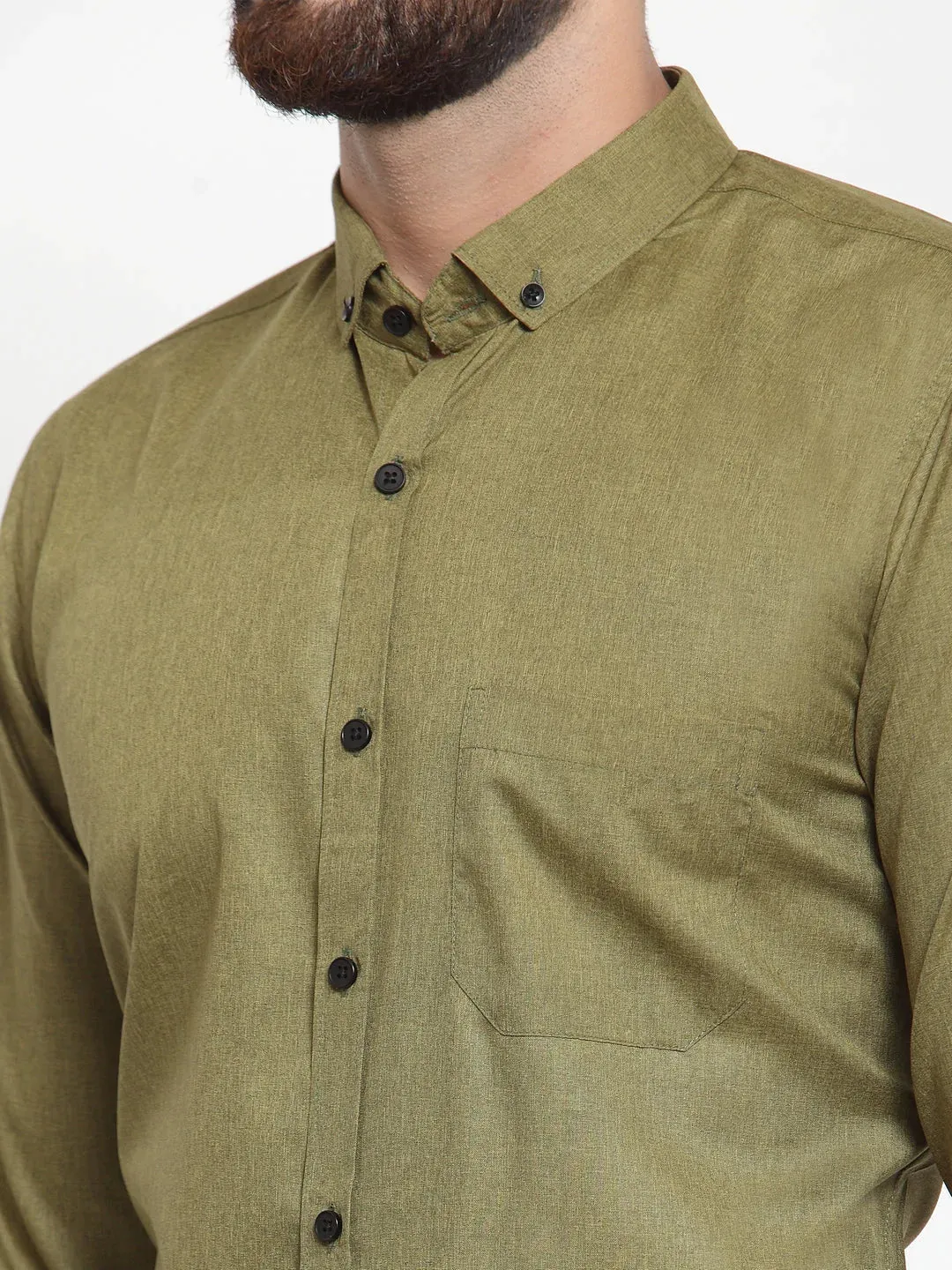 Olive Men'S Cotton Solid Button Down Formal Shirts