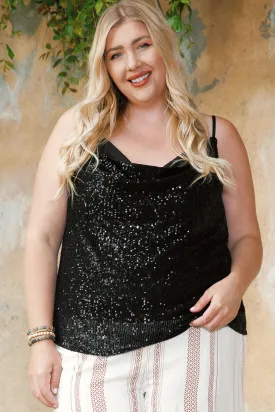 Plus Size Sequin Cowl Neck Cami Top