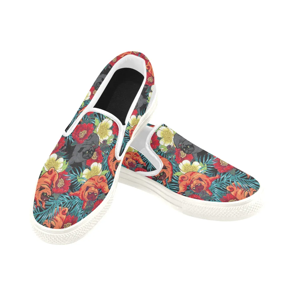 Pug Flower Art Women's Slip-on Canvas Shoes