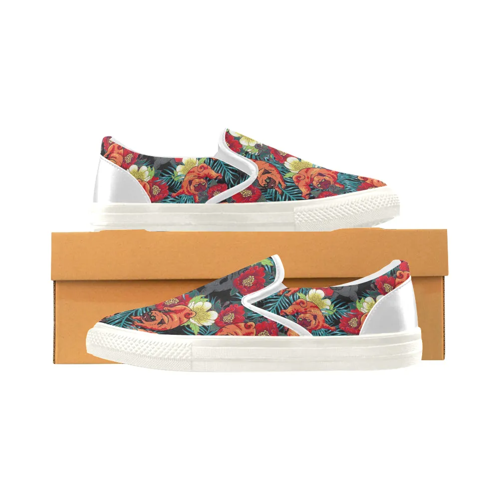 Pug Flower Art Women's Slip-on Canvas Shoes