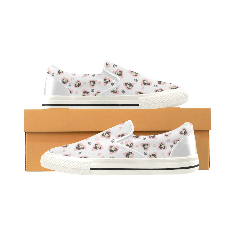 Pug heart 2 Women's Slip-on Canvas Shoes