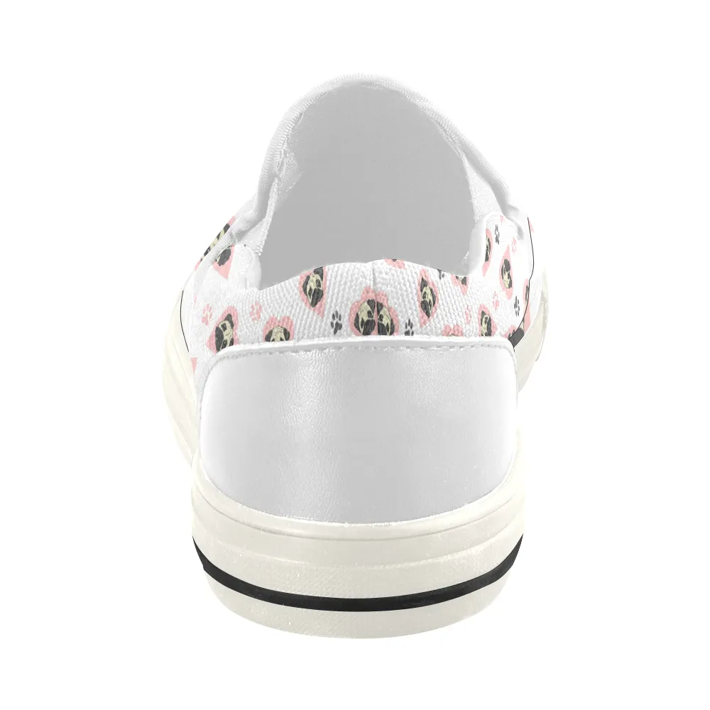 Pug heart 2 Women's Slip-on Canvas Shoes