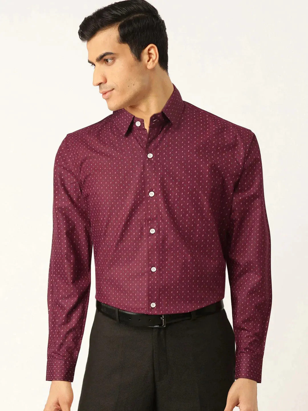 Purple Men'S Cotton Printed Formal Shirts