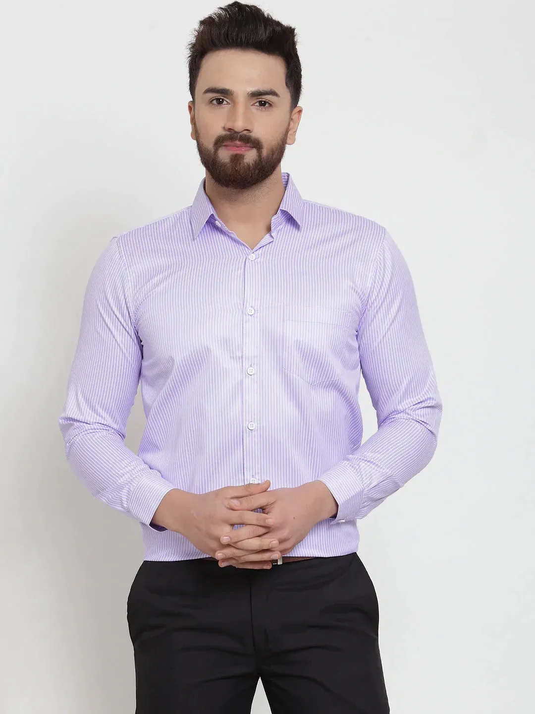 Purple Men'S Cotton Stiped Formal Shirts