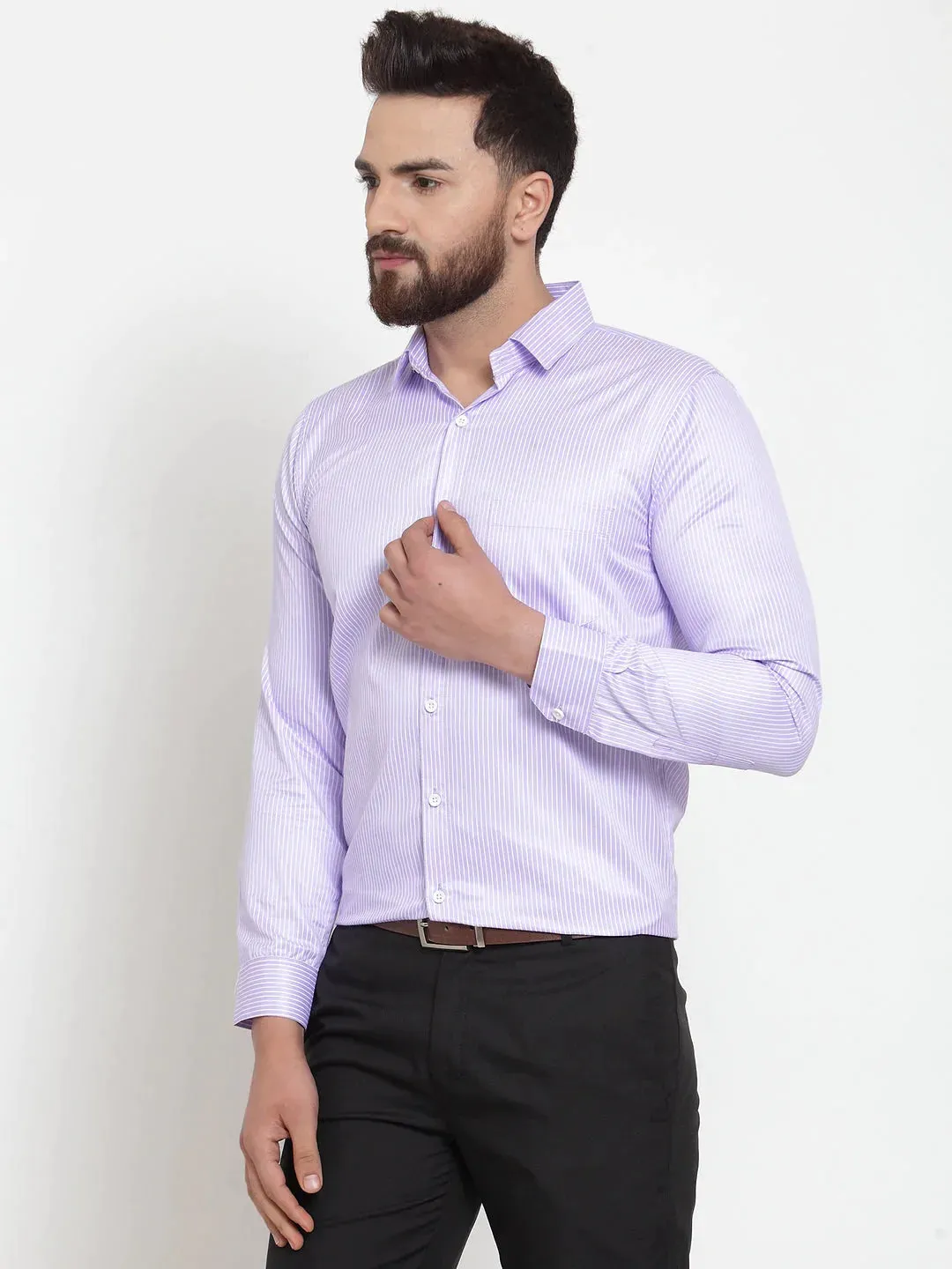 Purple Men'S Cotton Stiped Formal Shirts