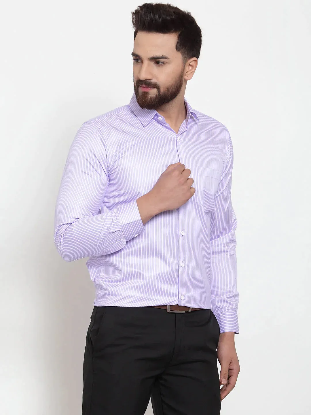 Purple Men'S Cotton Stiped Formal Shirts