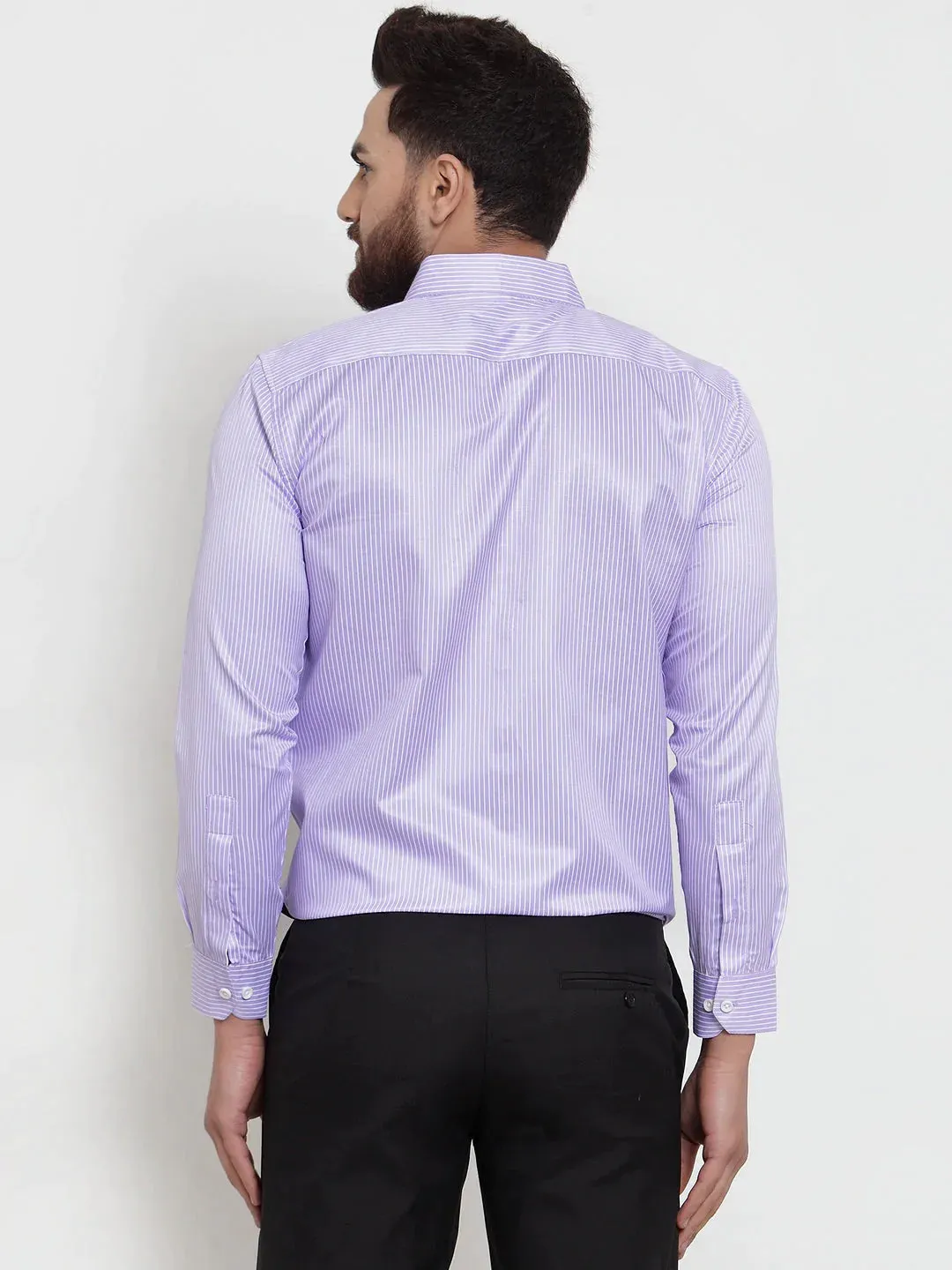 Purple Men'S Cotton Stiped Formal Shirts