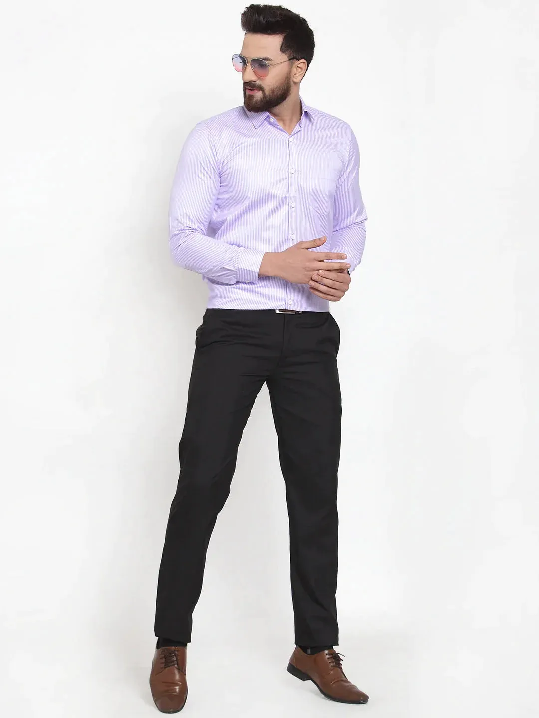 Purple Men'S Cotton Stiped Formal Shirts