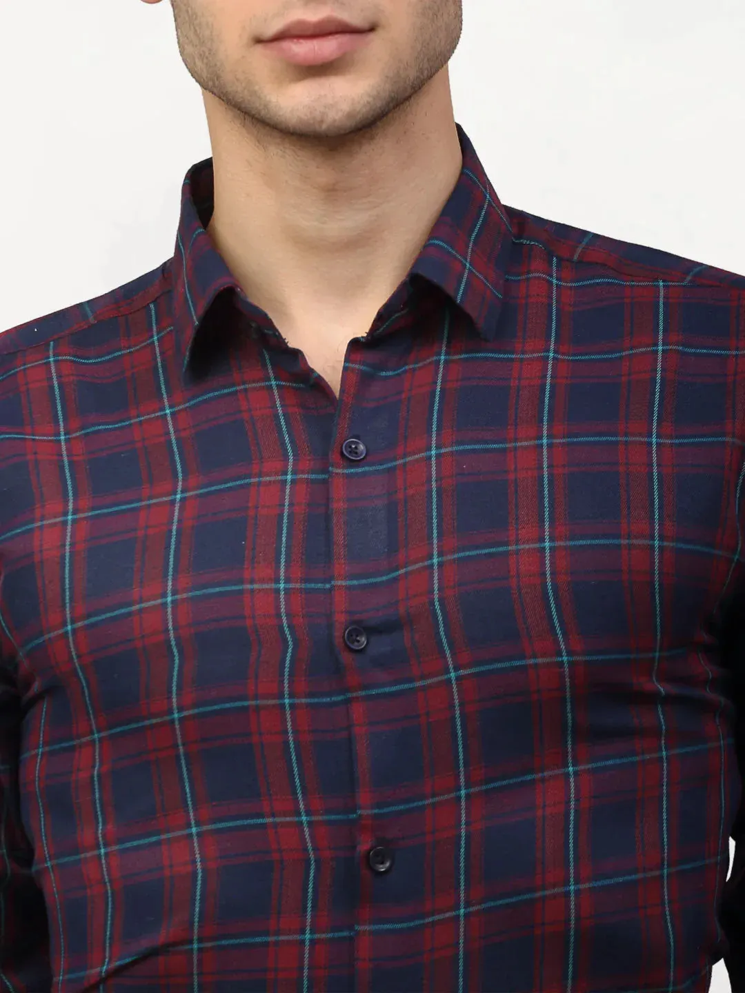 Red Men'S Checked Formal Shirts