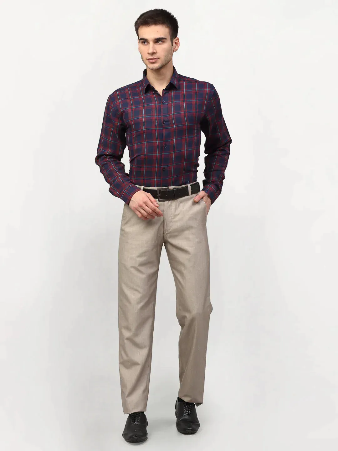 Red Men'S Checked Formal Shirts