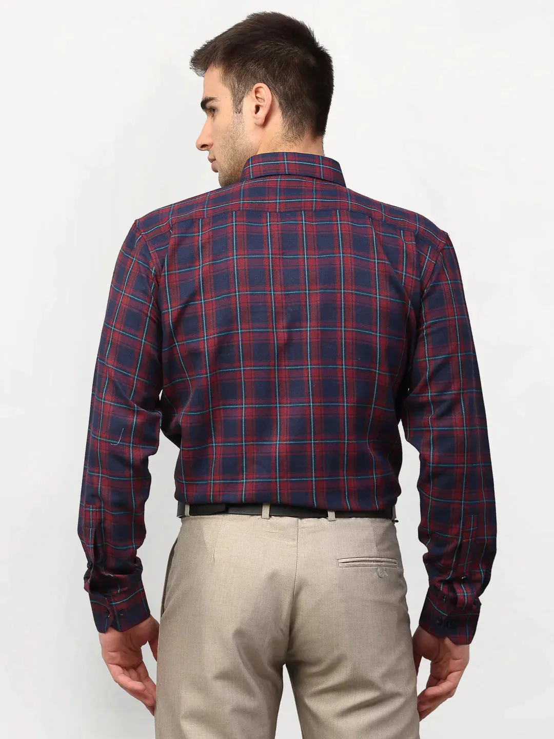 Red Men'S Checked Formal Shirts