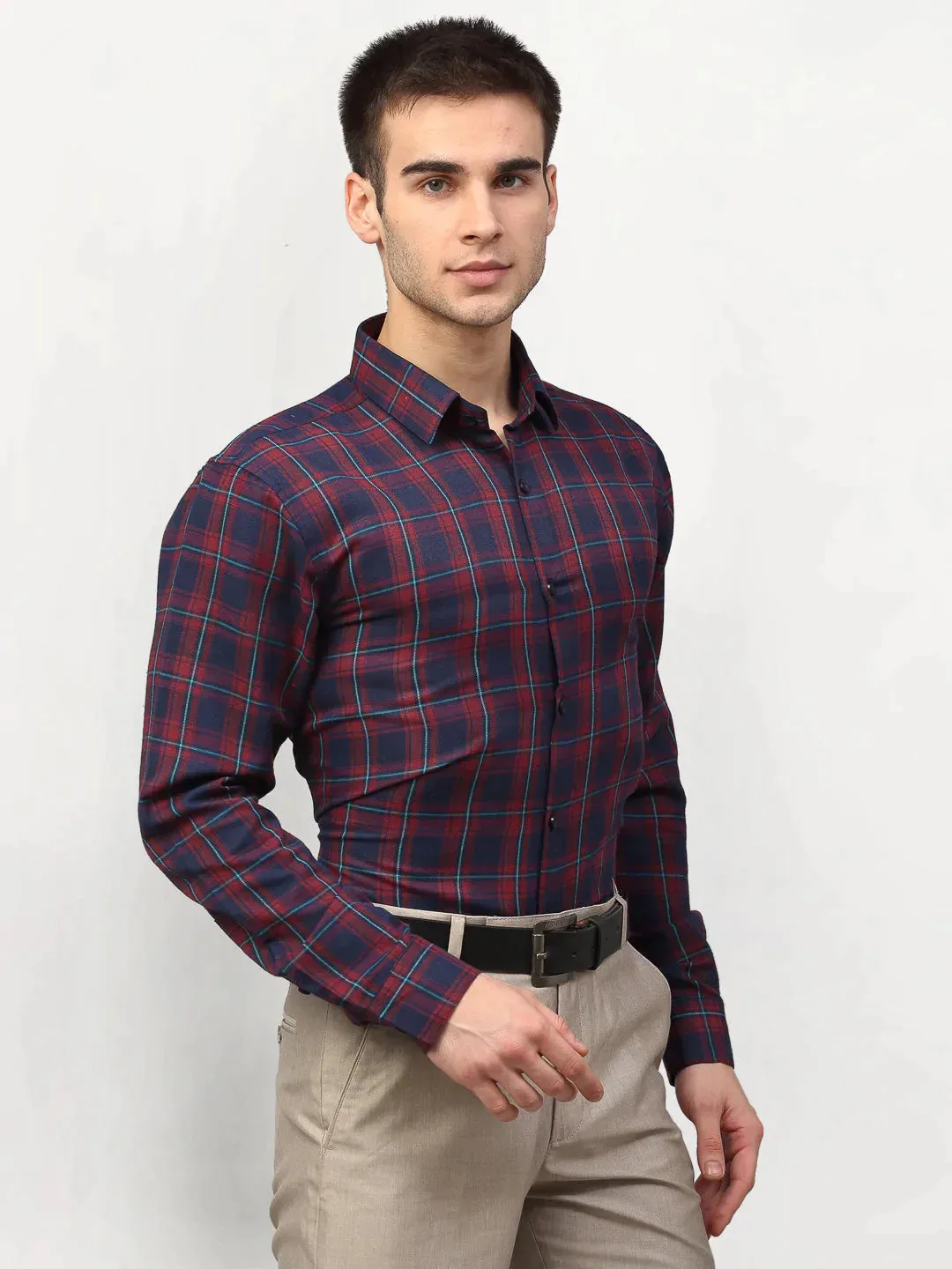 Red Men'S Checked Formal Shirts