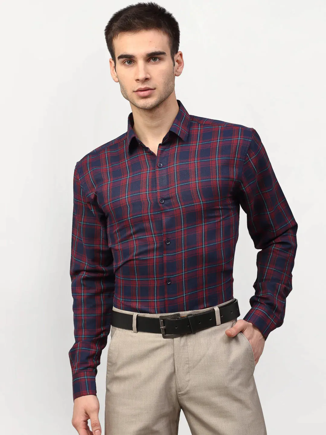 Red Men'S Checked Formal Shirts