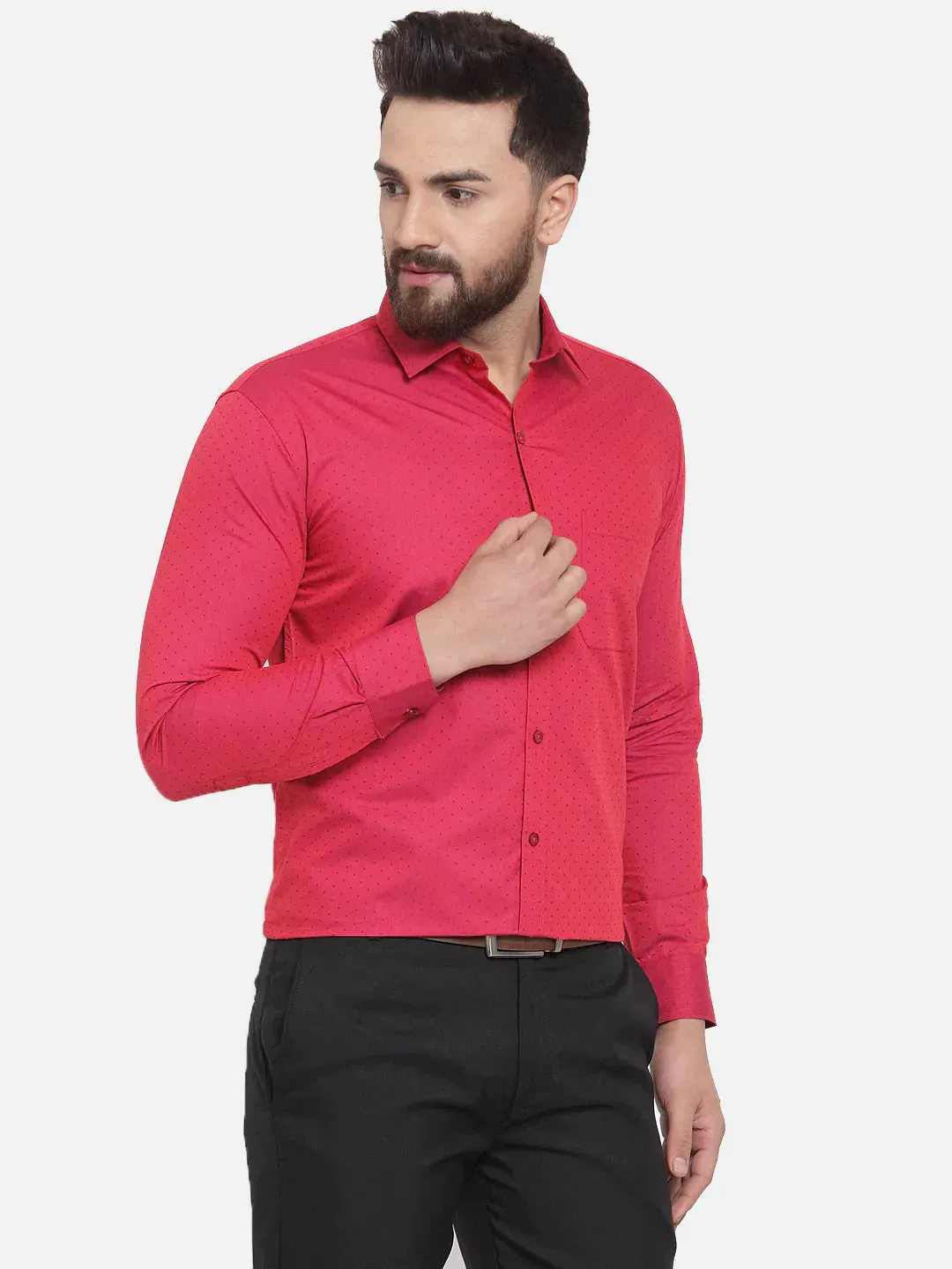 Red Men'S Cotton Polka Dots Formal Shirts