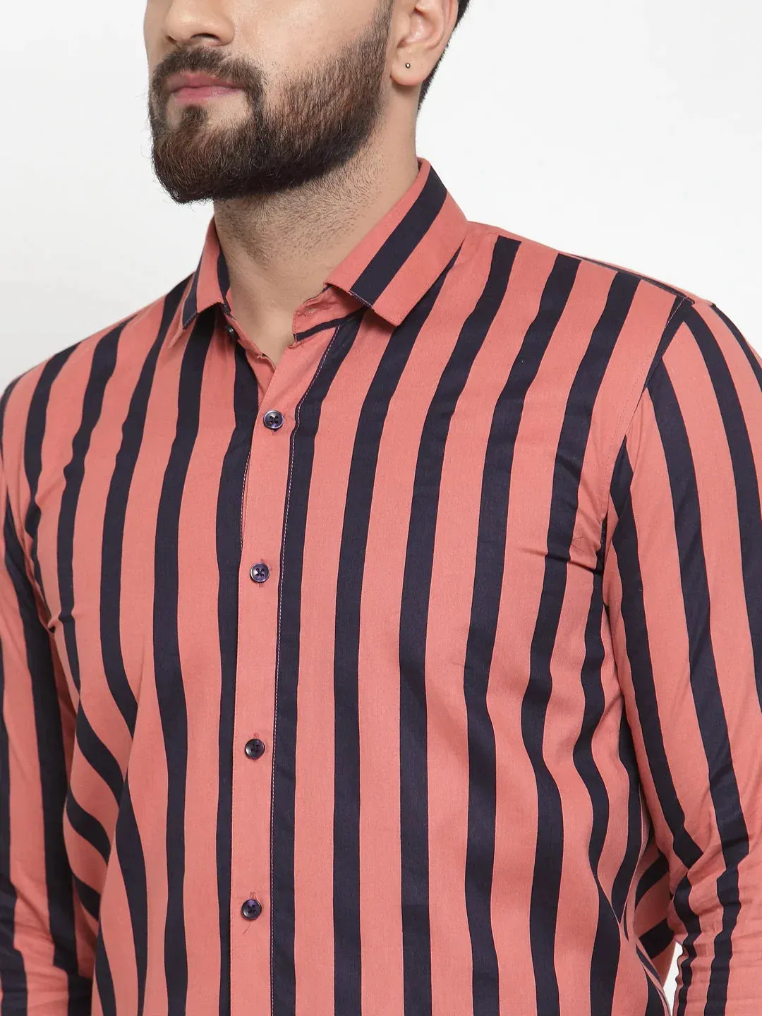 Red Men'S Cotton Striped Formal Shirts