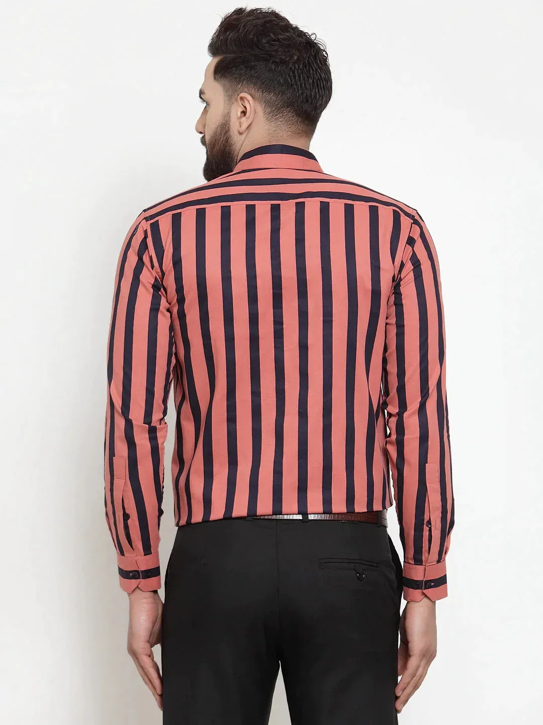 Red Men'S Cotton Striped Formal Shirts