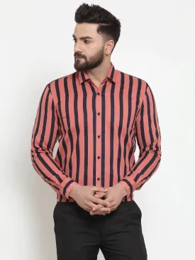 Red Men'S Cotton Striped Formal Shirts