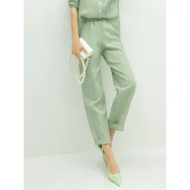 Relaxed Fit Light Green Ankle Pants