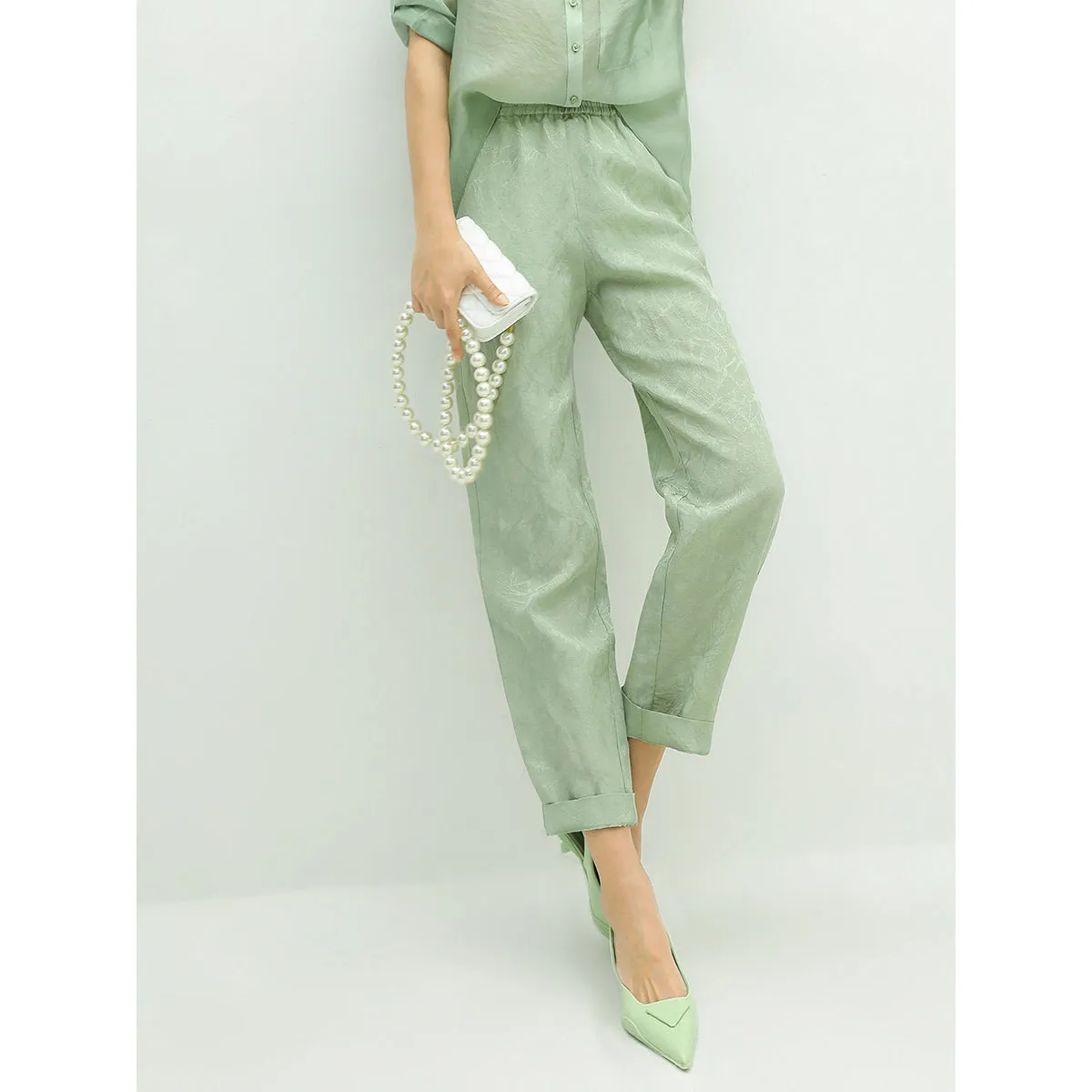 Relaxed Fit Light Green Ankle Pants