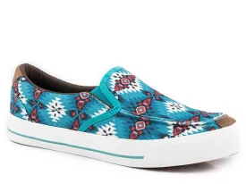 Roper Footwear Blue Aztec Print Slip On Round Toe Canvas Sneaker for Women