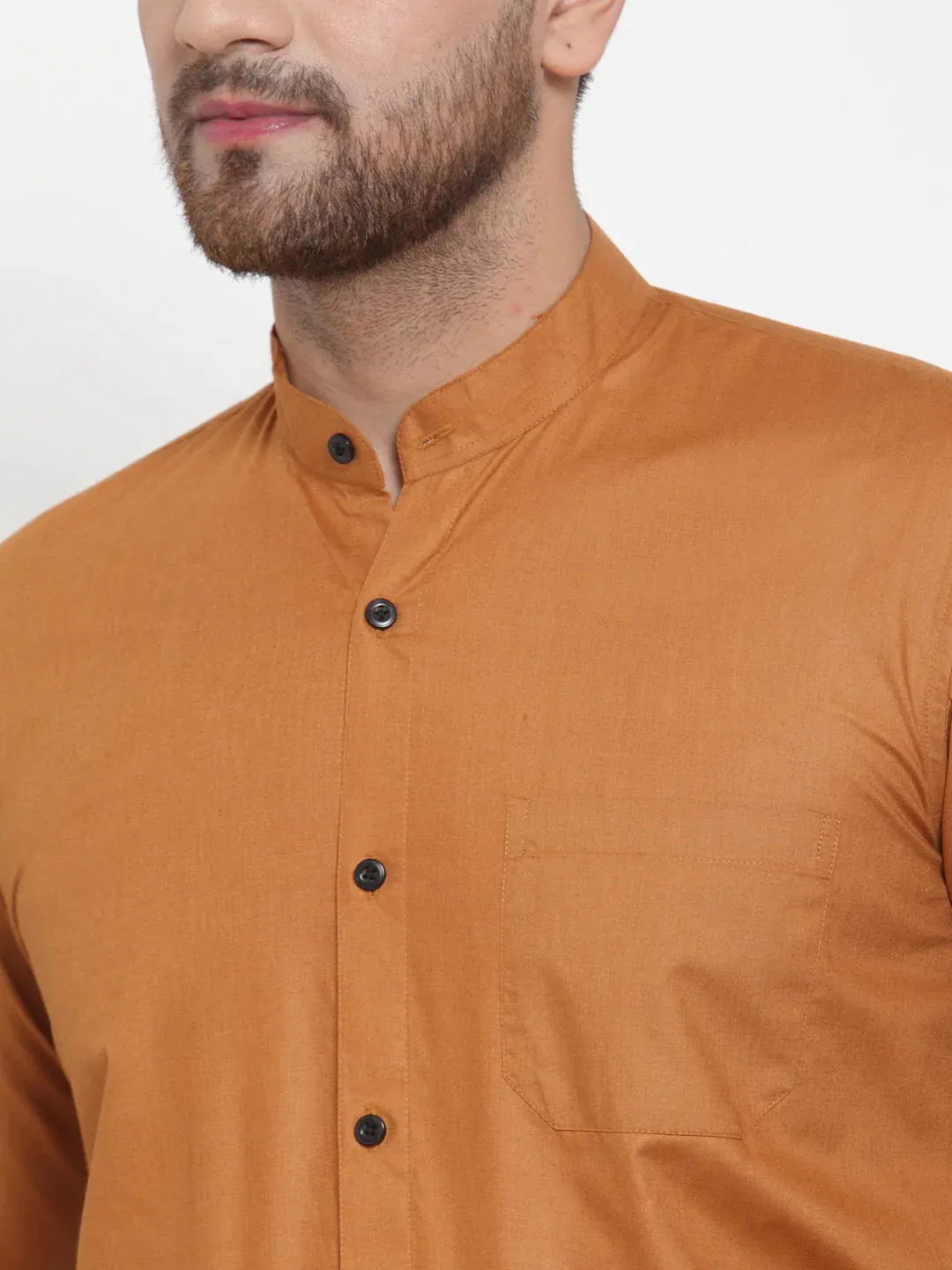 Rust Men'S Cotton Solid Mandarin Collar Formal Shirts