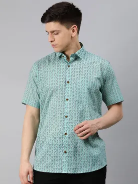 Sea Green Cotton Short Sleeves Shirts For Men-Mmh029