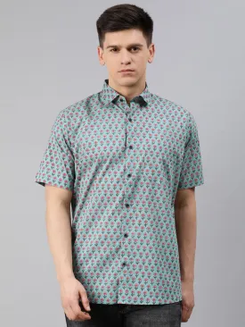 Sea Green Cotton Short Sleeves Shirts For Men-Mmh06